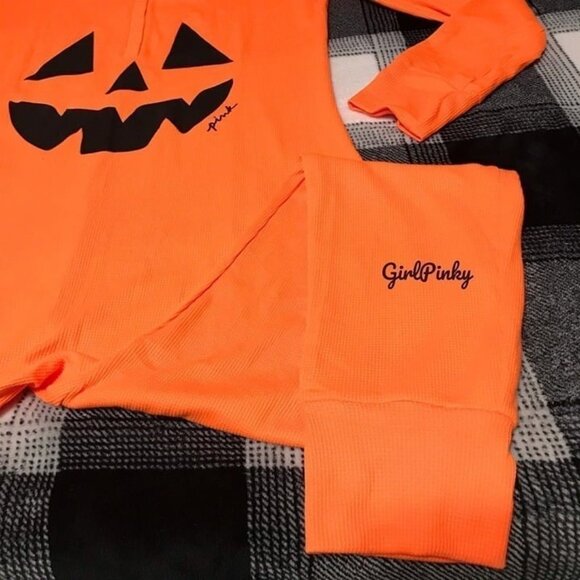 Victoria's Secret Pink JACK O LANTERN Onesie HALOGEN ORANGE HALLOWEEN MEDIUM - Picture 3 of 7